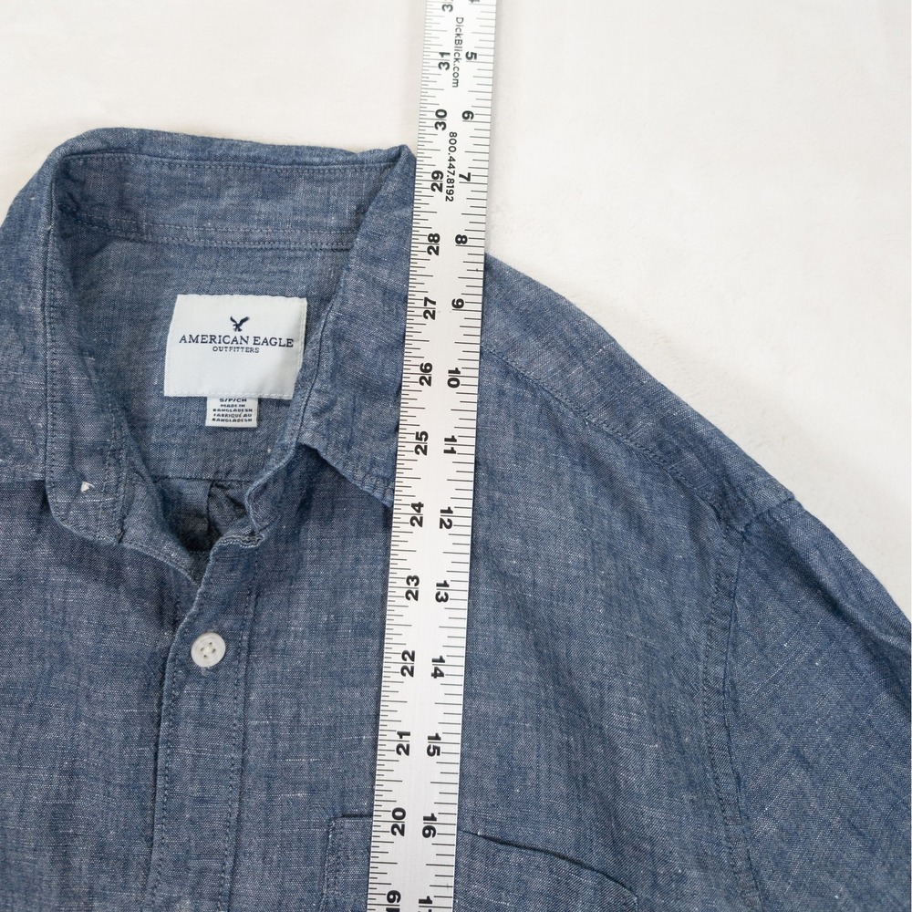 American Eagle Linen Blend Shirt Men S Long Sleeve Preppy Academia Coastal Vibe - Picture 5 of 10
